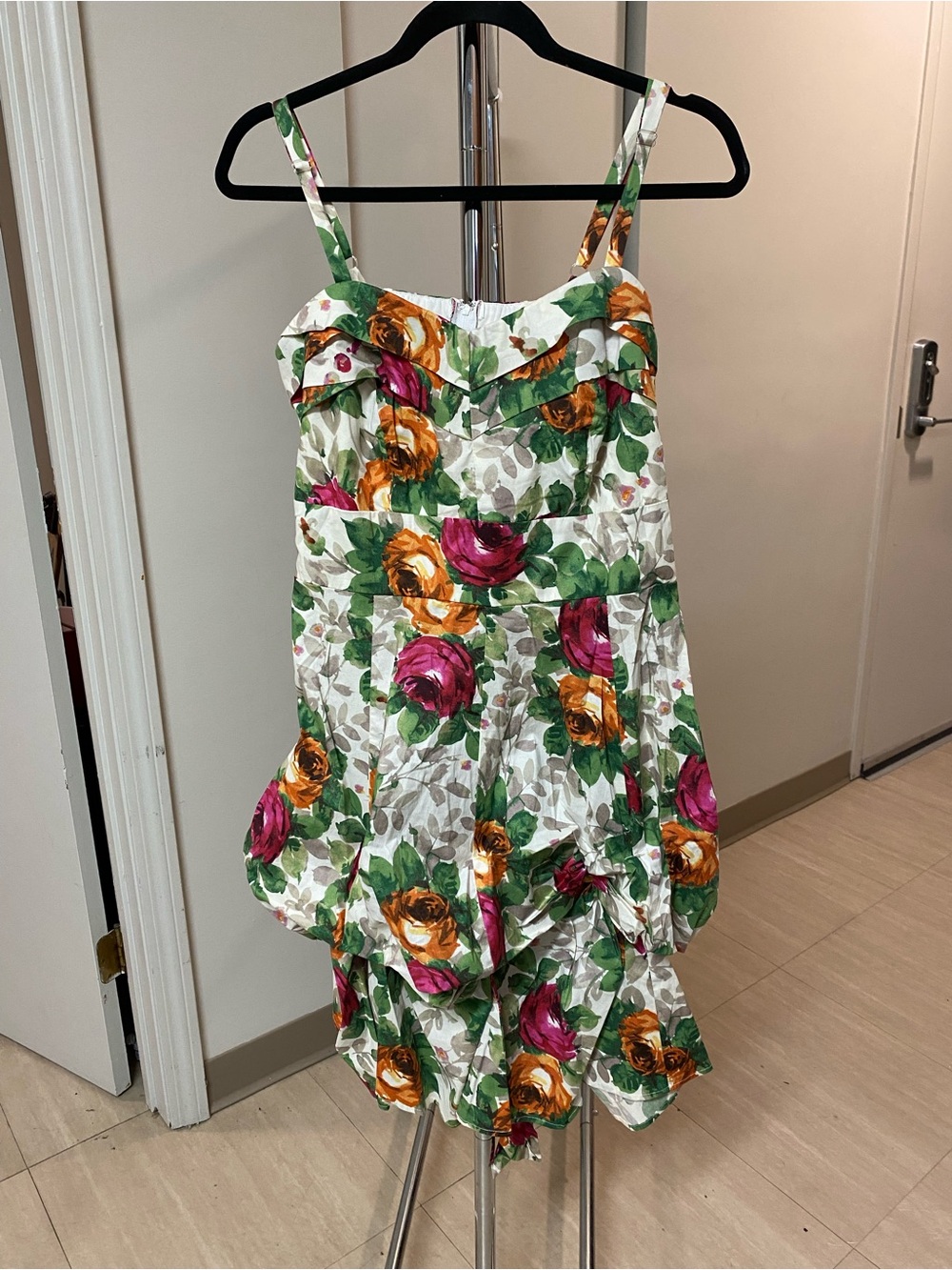 As U Wish Floral Dress in White with Pink, Orange & Green Print
